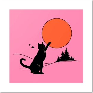 Cool Sun Black Cat in pink Posters and Art